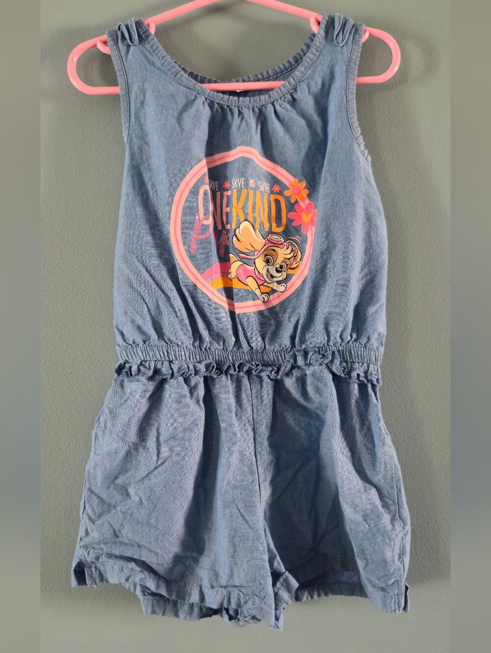 Paw Patrol Denim-Blue Skye Romper with Pink & Yellow Accents